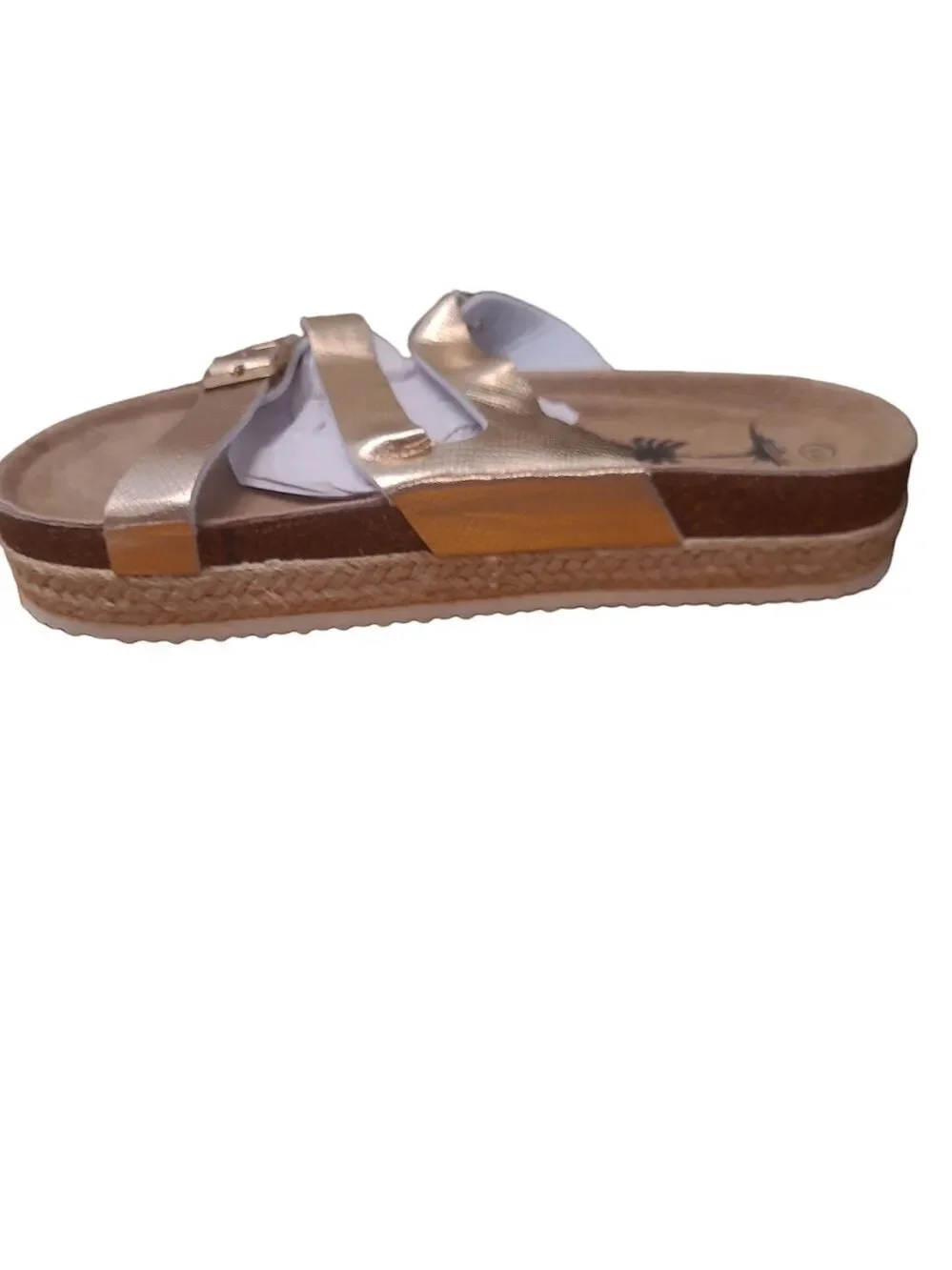 IC Lion Women's Open Toe Double Buckel Strap Slide Flat Cork Platform Sandles